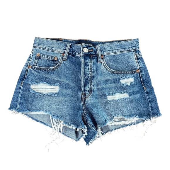 Like New Aeropostale Distressed Denim Button Fly Boyfriend Jean Shorts Size 4 - Picture 1 of 6